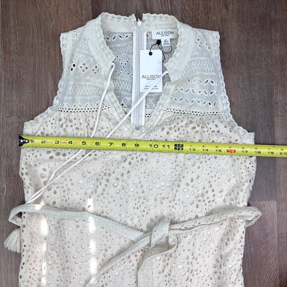 Allison Estelle Cream Eyelet Maxi Dress Small Cotton NWT Belted Boho Embroidered - Picture 9 of 14